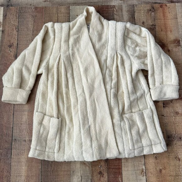Vintage J.M Joss Mohair Wool Blend SWING oversized coat Cream Ribbed Women’s M - Picture 1 of 7
